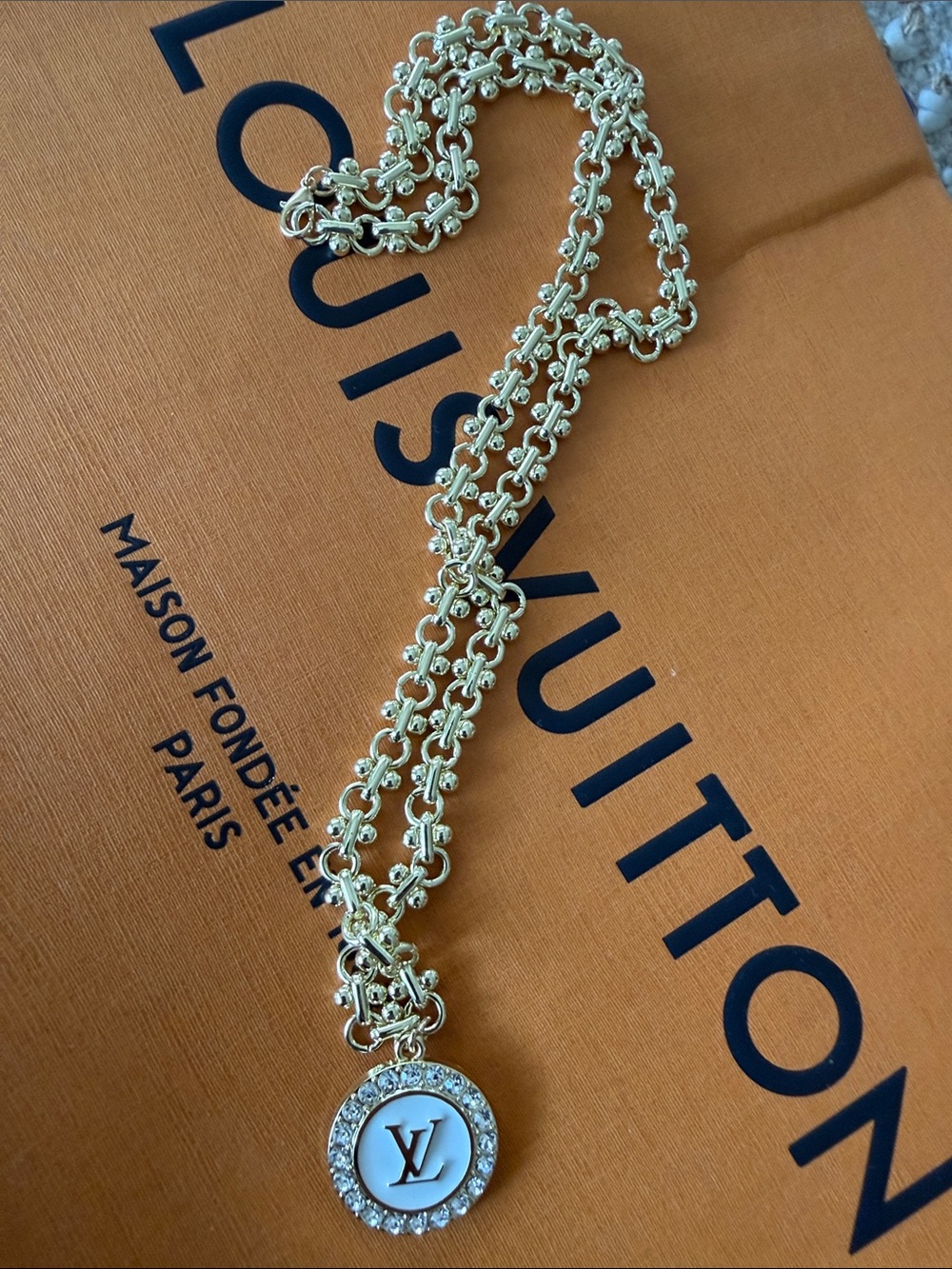 Gold and White Crystal  Medallion Necklace